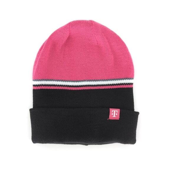 T-Mobile Reversible Unisex One Size Magenta & Black Knit Beanie Winter Hat - New - Picture 1 of 10